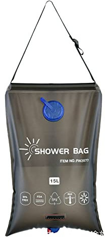 Solardusche Outdoor,15L Campingdusche Solar Camping Dusche Set, Solar Wassersack Gartendusche Pooldusche Warmwasser Shower mit Duschkopf und Abnehmbarem Schlauch für Camping Wandern Klettern Schwarz