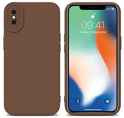 Cadorabo Hülle kompatibel mit Apple iPhone X/XS Schutzhülle TPU Silikon Case Liquid Design mit Kameraschutz Slim Kratzfest Weiche Gummi mit Rundumschutz Case Hülle für iPhone X/XS in Braun