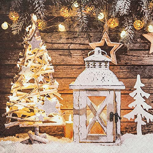 20 Servietten Dekoriert und beleuchtet | Laterne | B?ume | Schnee | Winter | Weihnachten | Tischdeko | Decoupage | Serviettentechnik 33x33cm