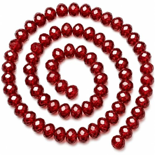 Perlin 65 Stück Tschechische Glasrondellen 8x6 mm facettiert Dunkelrot | Böhmisch gefertigte Schliffperlen am Strang in Rubinoptik für Brautschmuck Festdeko und elegante DIY-Geschenkideen