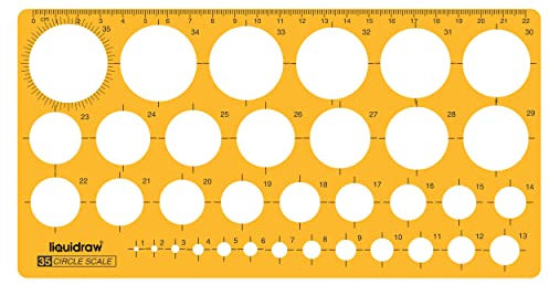 Liquidraw Circle Stencil Template | 35 Circles of Various Sizes | Ideal for Maths, Geometry or Drawing Shapes | Suitable for Engineering, Architecture & Drafting | Durable See-Through Orange Plastic