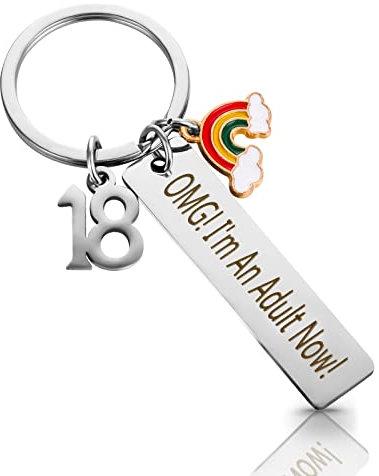 Prasacco Schlüsselanhänger zum 18. Geburtstag, Edelstahl-Schriftzug Schlüsselanhänger 18. Geburtstag Geschenk für Mädchen/Jungen, Beste Freunde, Söhne und Töchter (OMG! I'm An Adult Now!)