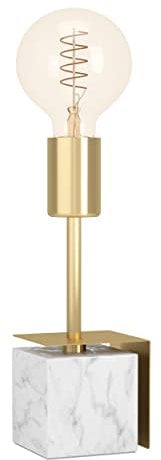 EGLO Tischlampe Carmita, elegante Nachttischlampe, Tischleuchte aus Marmor in Weiß und Metall in Messing-Gebürstet, Deko Lampe Wohnzimmer, E27 Fassung