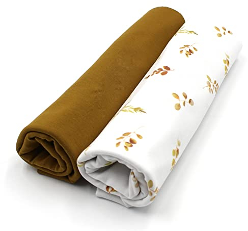 VmG-Store Jerseystoff Set farblich abgestimmt Design + Uni je 0,5mx1,5m 95% Baumwollstoff 5% Elasthan Tex Standard 100 (Eukalyptus Klein+olive Set41)