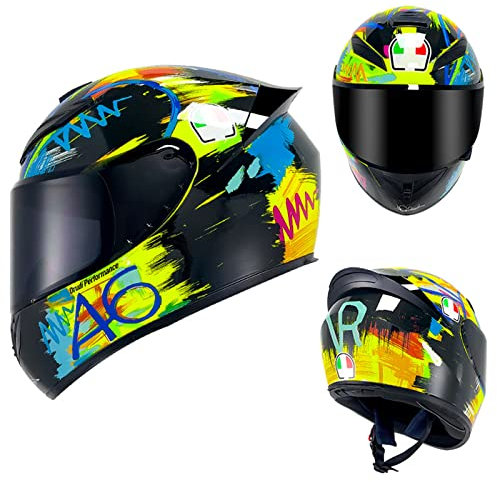 Vollgesichts-Motorradhelm für Erwachsene für Damen und Herren mit dunklem Visier DOT/ECE-zugelassener Motorrad-Moped-Straßenrad-Rennhelm,C,M