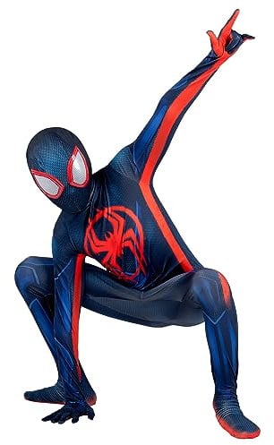 MARVEL Miles Morales: Spider-Man Official Youth Deluxe Zentai Costume - Stretch Spandex with Hidden Zippers, Wrist Slits (XS)