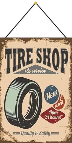 Metall Schild 20x30cm mit Kordel Tire Shop & Service Garage Reifen Werkstatt Auto Blechschild