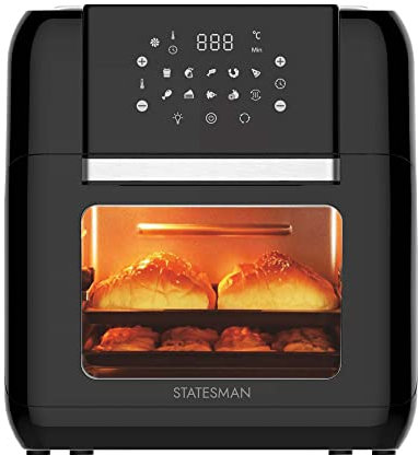 Statesman SKAO11015BK Digital Air Fryer Oven with Rotisserie 11 Litre, 1500W, 60 Minute Timer, 360 Hot Air Circulation, 10 Cooking Programs, Basket & Skewer Set Included