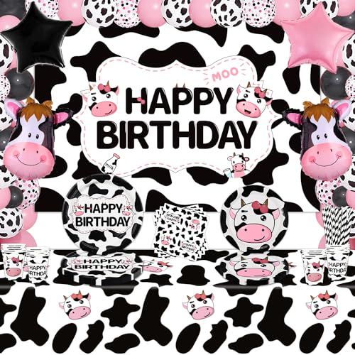 Inspireyee 160 PCS Kuh Party Dekorationen Kuh Druck Geburtstag Partyzubehör Kuh Thema Party Set-Kuh Druck Teller, Servietten, Tischdecke, Backdrop für Bauernhof Kuh Baby Dusche Geburtstag serviert 20