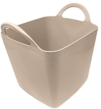 Heavy Duty Plastic Flexi Tub Home Garden Flexible Storage Bucket Laundry Toys Kitchen Bucket, Rubble Container, 2-Handled Recycled Tub (9L- Taupe Flexi Tube Square)