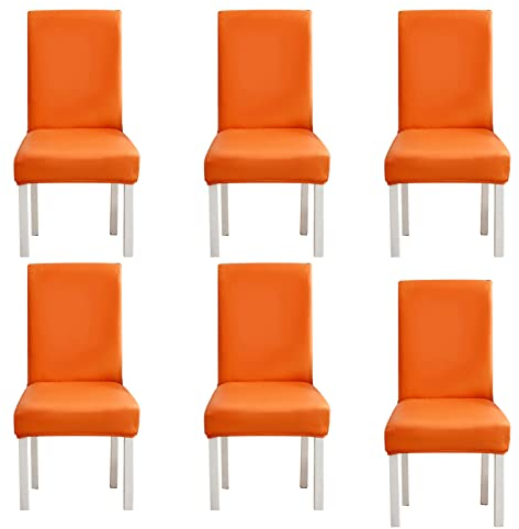 WWYL Esszimmer Stuhlhussen 2er/4er/6er Set, Wasserdichtes Pu Leder Stretch Stuhl-Universell Stuhlhussen Haus Büro Restaurant, Dekor Moderne Spann-Abdeckung (Orange,6-Stück)