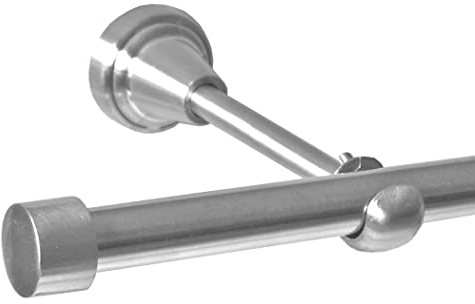 BASIT Gardinenstange mit Wandhalterung 160 cm lang Edelstahl Look im Set I 1-läufige Gardinenstange Wandmontage Ø16mm I In 120-600 cm verfügbar