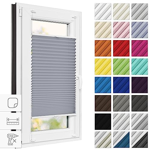 Estika Plissee zum Kleben 35 cm x 200 cm - Grau-violett - Ohne Bohren, Rollos für Fenster, Jalousien für Innen, Raffrollo