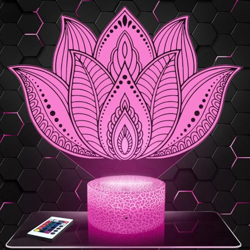Nachttischlampe - Touch-Nachtlicht Lotus Blume Pflanze 3D-LED-Lampe Illusion, Geschenkidee Weihnachten Geburtstag Junge und Mädchen Nachttischlampe Kinder- oder Erwachsenenzimmer