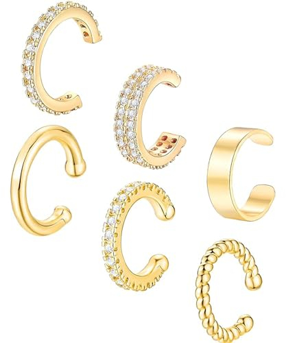 RabbFit 6Pcs Ear Cuff Set for Women Helix Cartilage Ear Cuff Gold Plated Cuff Earrings for Girls Gold Ear Cuffs Non Pierced Ear Clips Cartilage Earring Women Jewelry