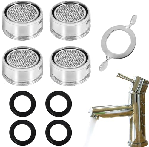 Perlatoren für Wasserhähne M24, 4 Stück Wasserhahn Sieb M24, Strahlregler M24, Metallisch Außengewinde Wasserhahn Ersatzteil mit Dichtung, für Bad, Küche Wasserhahn