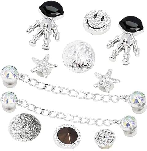 CityComfort Shoe Charms for Clogs Mixed Multipack Gold Silver Chains Bling Fashionable Shoe Decorations Gifts for Her (Silver/Black)