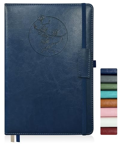 Qefuna Notebook Journal für Frauen Männer, 256 Seiten A5 Hardcover Leder Journaling Notizbücher für die Arbeit, liniertes Journal/Notizbuch mit 100Gsm Papier, Stifthalter 5.8×8.4 (Blau