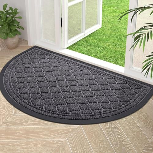 Homaxy Half Moon Door Mats Indoor, Non Slip Rubber Door Matts, Dirt Trapper Absorbent Doormat Outdoor, Washable Heavy Duty Floor Mat for Entrance, Front Door and Kitchen, 80 x 120 cm, Dark Grey