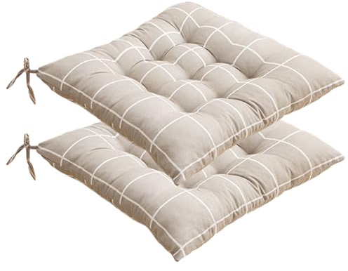 Viusneun 2 er Set Stuhlkissen 40 x 40 cm, Landhaus karo Sitzkissen Ausgezeichneten Sitzkomfort Sitzpolster weicher Outdoor und Indoor Auflagen (Hellgrau)
