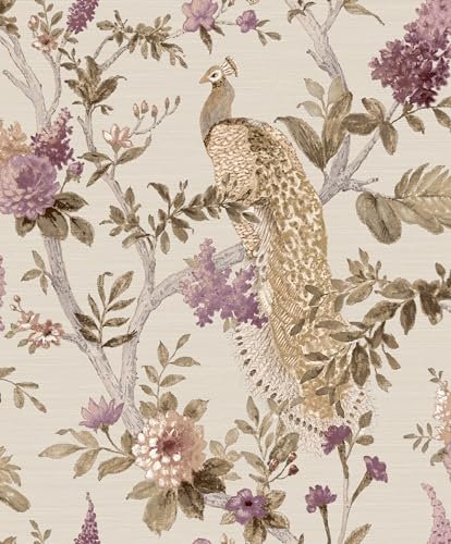 Galerie Cottage Chic Pink Floral Peacock Wallpaper Roll
