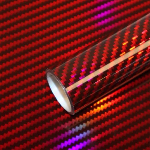 Arespark 2D Holographische Carbon Folie Selbstklebend, Regenbogen Laser Glanz Car Wrapping (Rot, 150 X 30 cm)