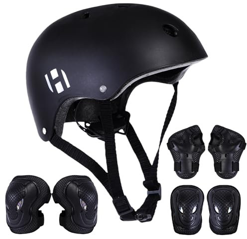 Habib Gruppe Verstellbarer Kinderfahrradhelm & 6-teiliges Schützer-Set - Ventiliert, Knie-, Ellbogen-, Handgelenkschützer, 8-13 Jahre, Mädchen & Jungen, Fahrrad, Roller, Klettern, Skateboard
