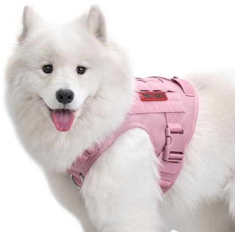 Onetigris Tactical Dog Harness Vest with Handle, X-Large, Pink | Military Dog Harness for Large Medium Dogs, No-Pull Service Dog Vest, Hook & Loop Panels for Walking Hiking Training