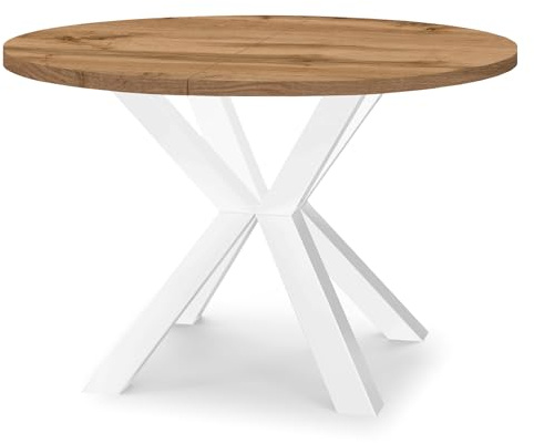 Dekori Möbel Runder Ausziehbarer Tisch für Esszimmer RAL mit Holzbeinen, Skandinavischer Stil, Durchmesser Varianten von : 90 bis 220 cm (Eiche Wotan/Weiß, 120/220 cm)