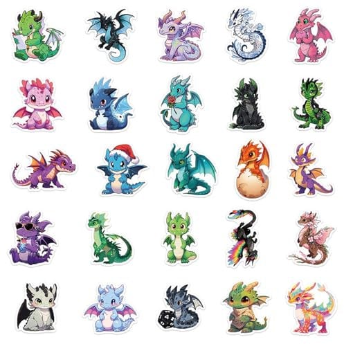 Stickers Pack, Cartoon Dragon, Water Bottle Stickers, Aesthetic Car Stickers, Cute Cartoon Dragon Stickers for Water Bottles Aesthetic Dragon Decals for Laptops and