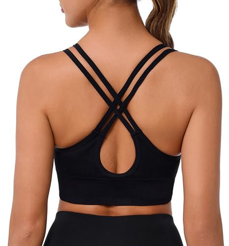 Leversic Reggiseno Sportivo Donna Top Palestra Fitness Reggiseno Imbottito Senza Ferretto Nero M