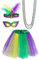 Losuya Mardi Gras Costume Accessory Set Tutu Skirt, Faux Feather Headband, Mask,Mardi Gras Beads for Women and Girls Mardi Gras Party Decorations