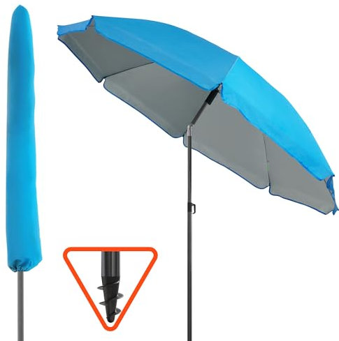 Menz Sonnenschirm Strand, Fb. Blau - UPF 50+ Strandschirm Ø 180 cm, Sonnenschutz für Strand und Balkon - Strandschirm windfest stabil, Sonnenschirm mit Schutzhülle