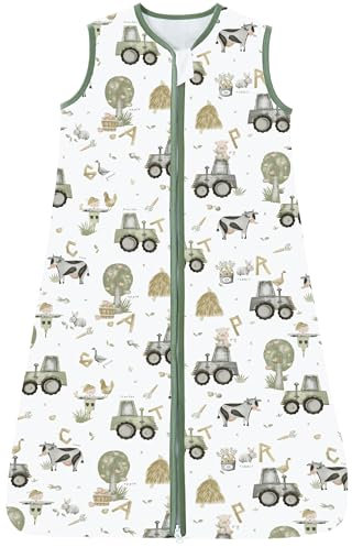 Chilsuessy Sommerschlafsack Baby Schlafsack Kleine Kinder Schlafanzug ohne Ärmel für Sommer und Frühling 100% Baumwolle, Happy Farm, 110/Baby Höhe 110-125cm
