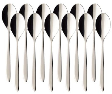 Villeroy & Boch SoftWave Lot de 12 cuillères à café avec poignée incurvée, passent au lave-vaisselle et inoxydables, en acier inoxydable 18/10, argentées 146 mm