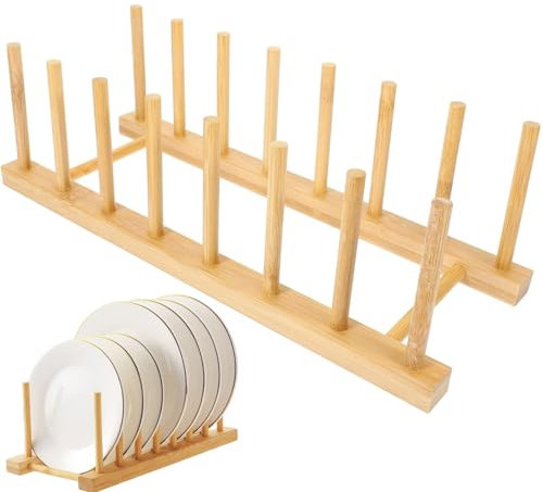 JJiaoLinin Estantes de Bambú para Cocina,Scurreplatos de Madera de Bambú,Soporte para Platos,Soporte para Tapa de ollas,Organizador de Armario de Cocina para Cuencos,Tazas,Tabla de Cortar y más