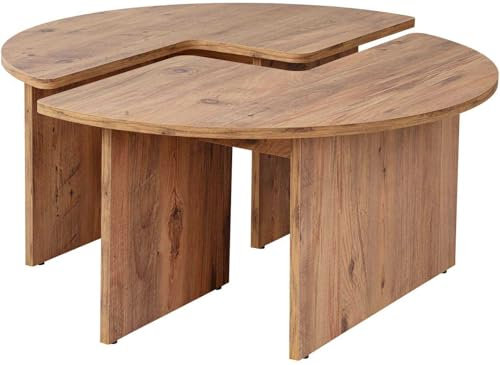 Hanah Home Élégante Table à café, diamètre : 90 cm, Hauteur : 41 cm, 100% mélamine, épaisseur : 18 mm, Finition pin Atlantique, Parfaite pour Les espaces de Vie Modernes