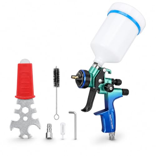 HVLP Pistola Pintura Compresor,1,3mm Boquilla 600ml Pulverizador De Pintura | Gravedad Pistola De Pintura De Aire Pistola, Caudal/Presión De Aire/Ancho De Pulverizacióm Ajustable Pulverizadora De Pintura