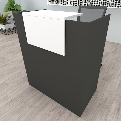 Henor Oja Empfangstheke Rezeption 80x50*107 cm Holz Rezeptionstheken Empfangstisch Supermarkt Store Beauty Salon Friseur Kassentheke Büromöbel Laden-Theke Rezeptionsmöbe Graphit Weiß