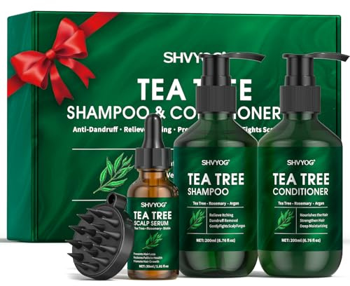 Tea Tree Shampoo and Conditioner Set, with 100% Pure Tea Tree Oil for Scalp Fungal, Soothes Itchy Scalp & Dandruff, Prevent Hair Loss, Promote Hair Growth, 3Pcs Set for Men Women, 200ml*2+30ml