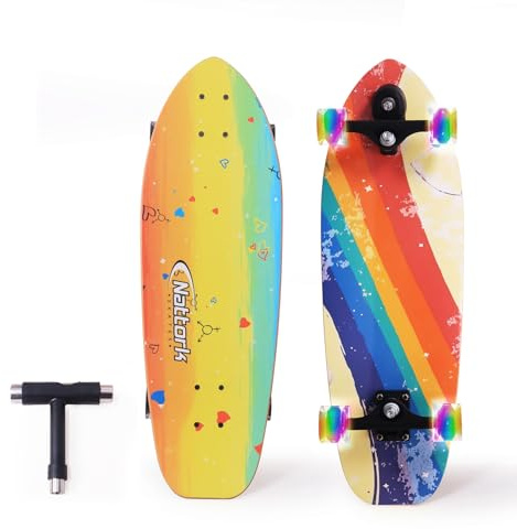 Nattork Complete Skateboards 29 x 8 Kids Skateboard Cruiser Skateboards for Beginners Double Kick Girls Skateboard with Maple Wood (Black Hole)