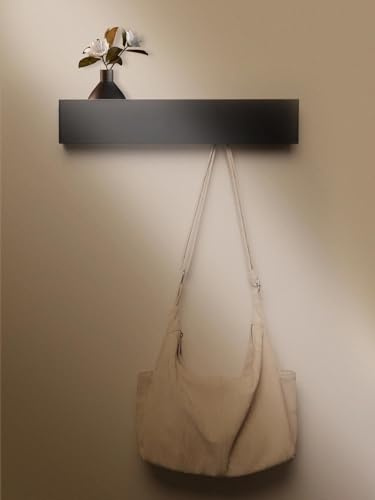 WJUAN 43,5cm Versteckte Wandgarderobe mit Ablage, Kleiderhakenleiste 5 Haken, Jackenhalter Wand, Wandhaken Garderobe Schwarz – für Flur & Schlafzimmer
