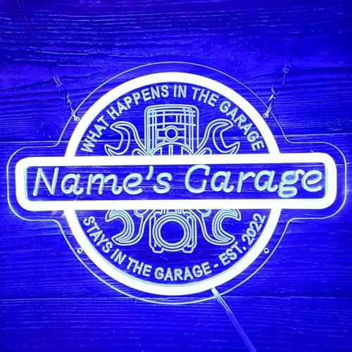 Custom Neon Garage Signs, Handmade Dimmable Personalized Garage Signs for Workshop, Durable Led Light Up Sign for Carport Repair Shop Carbarn Men Dad Gift Business