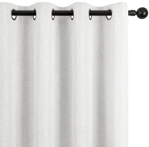 Deconovo 90 Inch Faux Linen Total Blackout Curtains for Door Thermal Curtains with TPU Backing Eyelet Window Panels for Bedroom, Greyish White, 46 x 90 Inch 2 Panels