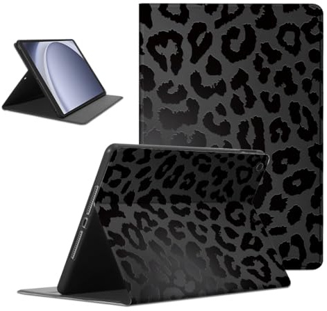 Coalbooliy Custodia per Samsung Galaxy Tab A9, Aesthetic Leopardata Nero Motivo Disegno Ragazza Flip Cover in pelle PU con Supporto Funzione Soft TPU Antiurto Tablet Case in Silicone