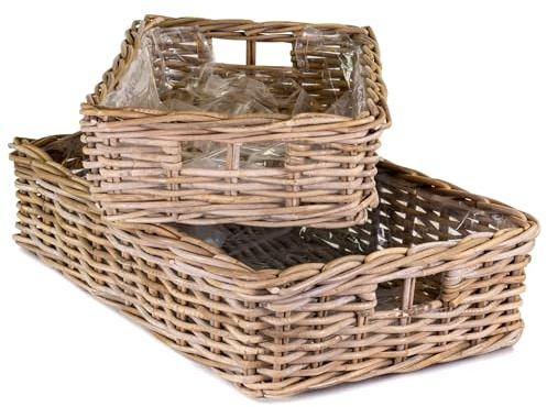 matches21 HOME & HOBBY Lot de 2 bacs à plantes en rotin 53 x 33 cm et 60 x 40 cm - Paniers à plantes avec film pour l'intérieur et l'extérieur
