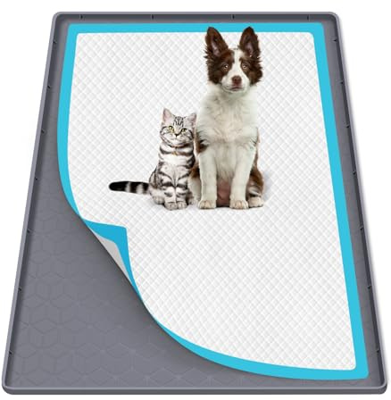 Bartuke Dog Pee Pad Holder Tray,34 x 22 Silicone Pet Pee Pad Mat for Dogs | High Edge, Small Dog Potty Tray, Waterproof Dog Wee Protector Pad Holder for Puppy, Training Pads, No Pee Pads(Dark grey)