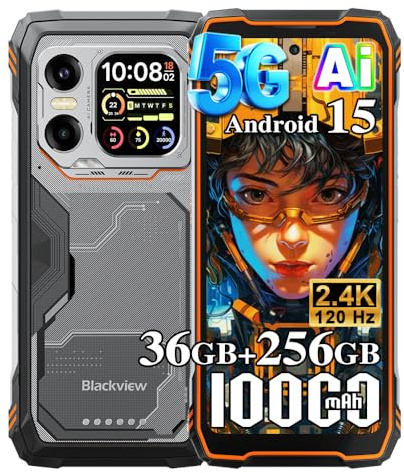 Blackview Xplore X1 5G Outdoor Handy ohne Vertrag Android 15, 36GB+256GB/2TB 10000mAh Baustellenhandy, 6,78 FHD+ Doppelbildschirm, 108MP+50MP, Outdoor Smartphone Wasserdicht/NFC/OTG/Gemini AI,Orange