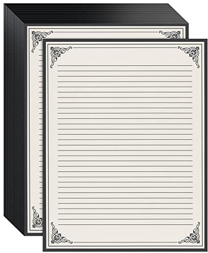 48 Sheets Fancy Vintage Style Lined Letter Writing Paper with Antique Border Design, Aged Stationery for Letters, Invitations (21.5 x 28 cm)