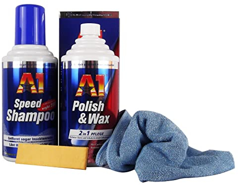 DR. WACK A1 Polish & Wax Wachs 500 ml & A1 Speed Shampoo 500 ml & Mikrofasertuch